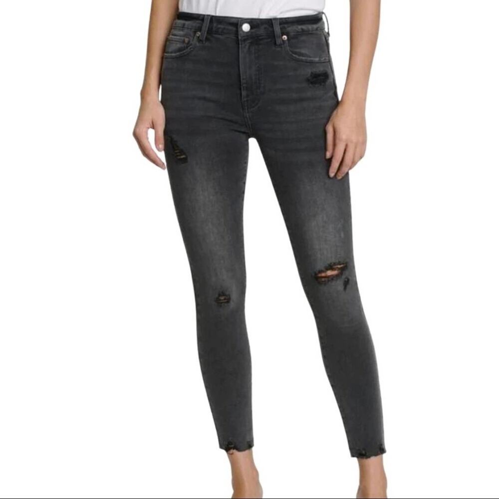 NWT Pistola Aline Highrise Skinny Distressed Jeans Nero 28